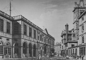 Second Royal Exchange, North Front, v roce 1798. Showing Exterior of Lloyds Rooms, 1928