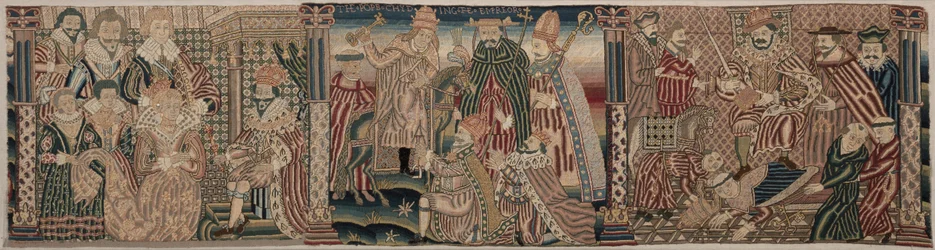 Část vyšívaného vlysu: Ahasver a Ester, Papež plísní císaře, 1625-1649.