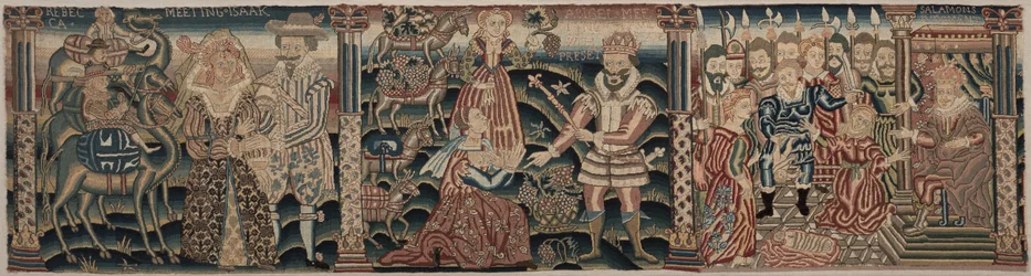 Část vyšívaného vlysu: Rebecca Meeting Isaac, Abigail Meeting David, 1625-1649.