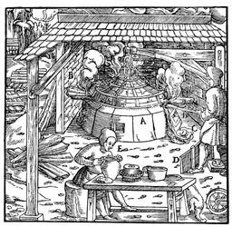 Oddělování olova od stříbra nebo zlata v kupelační peci, 1556