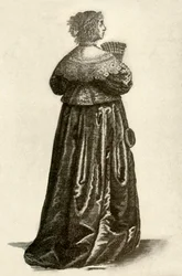 Ukazuje šaty anglické gentlemanky, 1640, 1937.