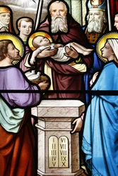 Svatyně Panny Marie z la Salette Okno z barevného skla Prezentace Ježíše v chrámu, La Salette, Francie