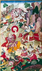 Shiv Destroys The Demon Andhaka, Harivamsa Manuscript, Mughal, C1590.