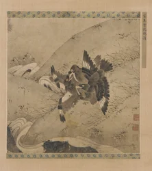 Hádka Mynas nad potokem, dynastie Ming, 15.–16. století.