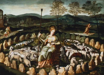 St Genevieve gardant ses moutons St Genevieve sleduje své stádo, 16. století
