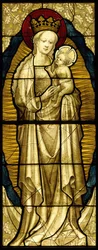 Panel z barevného skla s pannou a dítětem, německy, 1430-35.