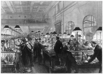 Razítkovací a třídící úřad, General Post Office, London, 1875