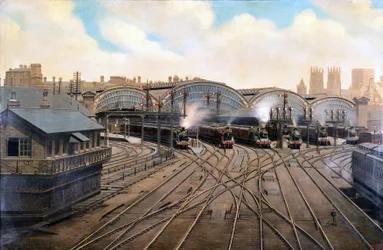 Parní lokomotivy na nádraží York, Yorkshire, c 1910