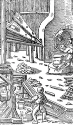 Výroba oceli: kovárna s měchem na výrobu tahu, 1556