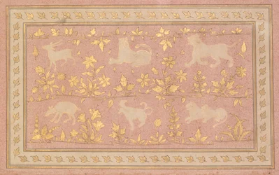 Stenciled Scenes of Lion and Gazelle, c. 1710.