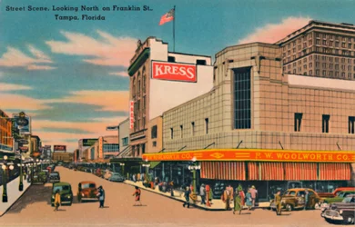 Pouliční scéna, Pohled na sever na Franklin St., Tampa, Florida, c1940