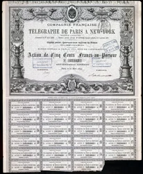 Telegraphy, General Paris-New York Telegraph Share Certificate, 27. března 1879