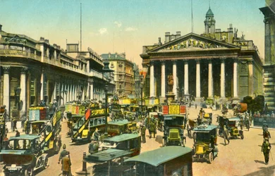 Bank of England a Royal Exchange, Londýn, c1910.