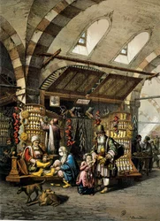 Konstantinopolský bazar (souk), barevná litografie