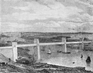 Britannia Tubular Bridge přes úžinu Menai, 1850..., 1901.