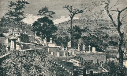 Cemetery Hill v Nagasaki, Japonsko, před moderní expanzí města, 1907