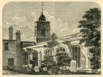Kostel Allhallows, Barking, v roce 1750, c1872.
