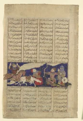 Boj Rustama a Ashkabuse, Folio ze Shahnama Book of Kings, ca. 1330-40.