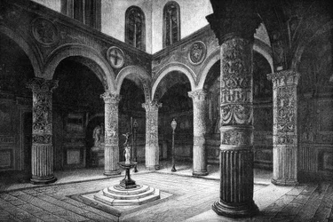 Dvůr Palazzo Vecchio, Florencie, Itálie, 1882