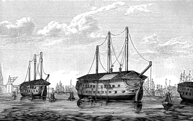 Dánské vězeňské lodě Dronning Maria a Waldemar v Kodani, 1848-1849