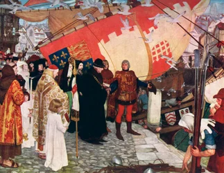 Odjezd Johna a Sebastiana Cabotových...na jejich první objevné plavbě v roce 1497, 1906