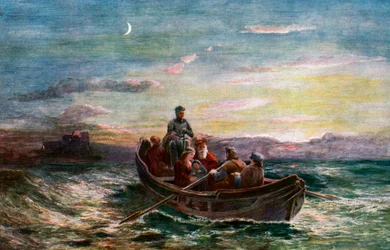 Útěk skotské královny Marie z hradu Loch Leven, 19. století, kolem roku 1920