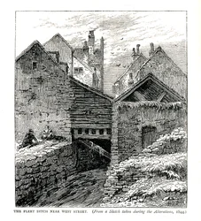Fleet Ditch poblíž West Street, během úprav, 1844