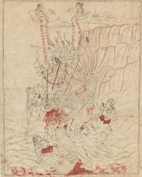 Bohyně Durga zabíjení buvolího démona, Mahisha Mahishasur Mardini, Ka. 1760.
