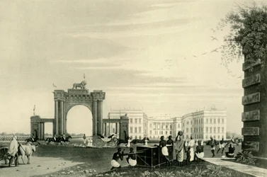Generální guvernér a tělesná stráž mimo vládní budovu, 1820, 1925.