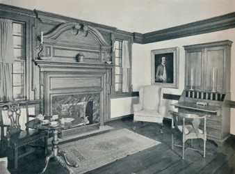 Obývací pokoj domu Francise Corbina, v Edenton, postavený v roce 1758, 1930