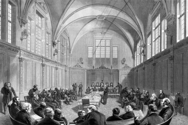Londýnská škola zakládá novou kancelář na nábřeží Temže, Londýn, 1875