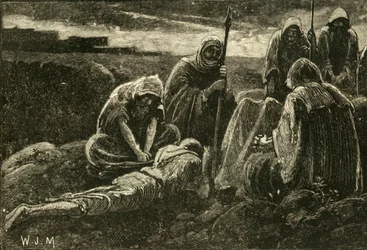 Muži z Jabesh truchlí nad hrobem Saula a Jonathana, 1890.