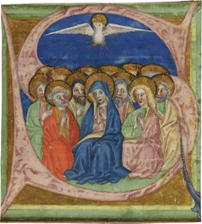 Letnice. Iniciála S z rukopisného graduálu, asi 1430