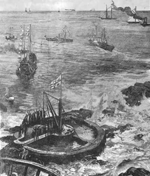 Princ z Walesu...pokládá základní kámen nového majáku Eddystone...1879, 1901.