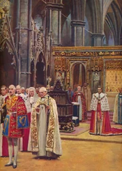 Uznání: Král stojí před shromážděním, předložený arcibiskupem, 1937