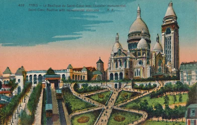 Bazilika Sacre-Coeur s monumentálním schodištěm, Paříž, c1920