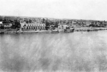 Řeka Tigris z 31. britské všeobecné nemocnice, Bagdád, Mezopotámie, WWI, 1918