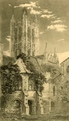 Vodárenská věž, Canterburská katedrála, Canterbury, Kent, 1885.
