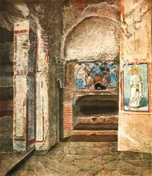 Pohřební kaple sv. Felix a Adauctus v katakombách Commodilla, Řím, Itálie, 1928.