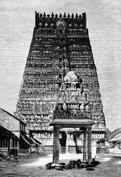 Hlavní gopura chrámu v Kumbakonam, Indie, 1895