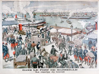 Konec stávky dělníků z přístavu v přístavu Marseille, Francie, 1904