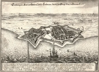 Opevnění Landskrona, Švédsko, zajaté Dány ve válce Scania, 1676