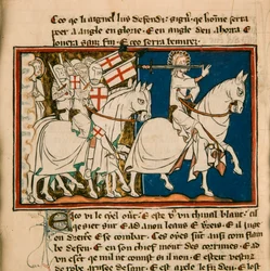 Velký král na bílém koni. Miniatura z: Apocalypse de saint Jean, asi 1320.