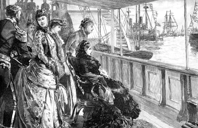 Královna hodnotí flotilu v Spithead, Hampshire, konec 19. století, 1900