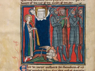 Šestý anděl zatroubil... Miniatura z: Apocalypse de saint Jean, cca 1320.