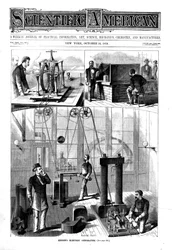 Generátor Thomase Edisona pro elektrické světlo v jeho domě v Menlo Parku, New Jersey, USA, 1879
