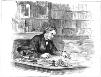 Thomas Henry Huxley, britský biolog, u svého stolu v roce 1882 1883