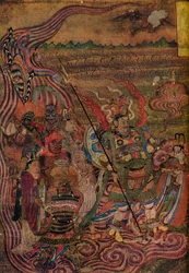 Vaishravana putující přes vlny z jeskyní tisíce Buddhů, c900