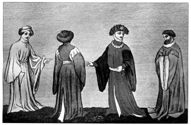 Odrůdy houppelande, c14. století, 1910