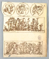 Venuše ve Forge of Vulcan, Winter, Victories and Three Roundels, Putti as Elements